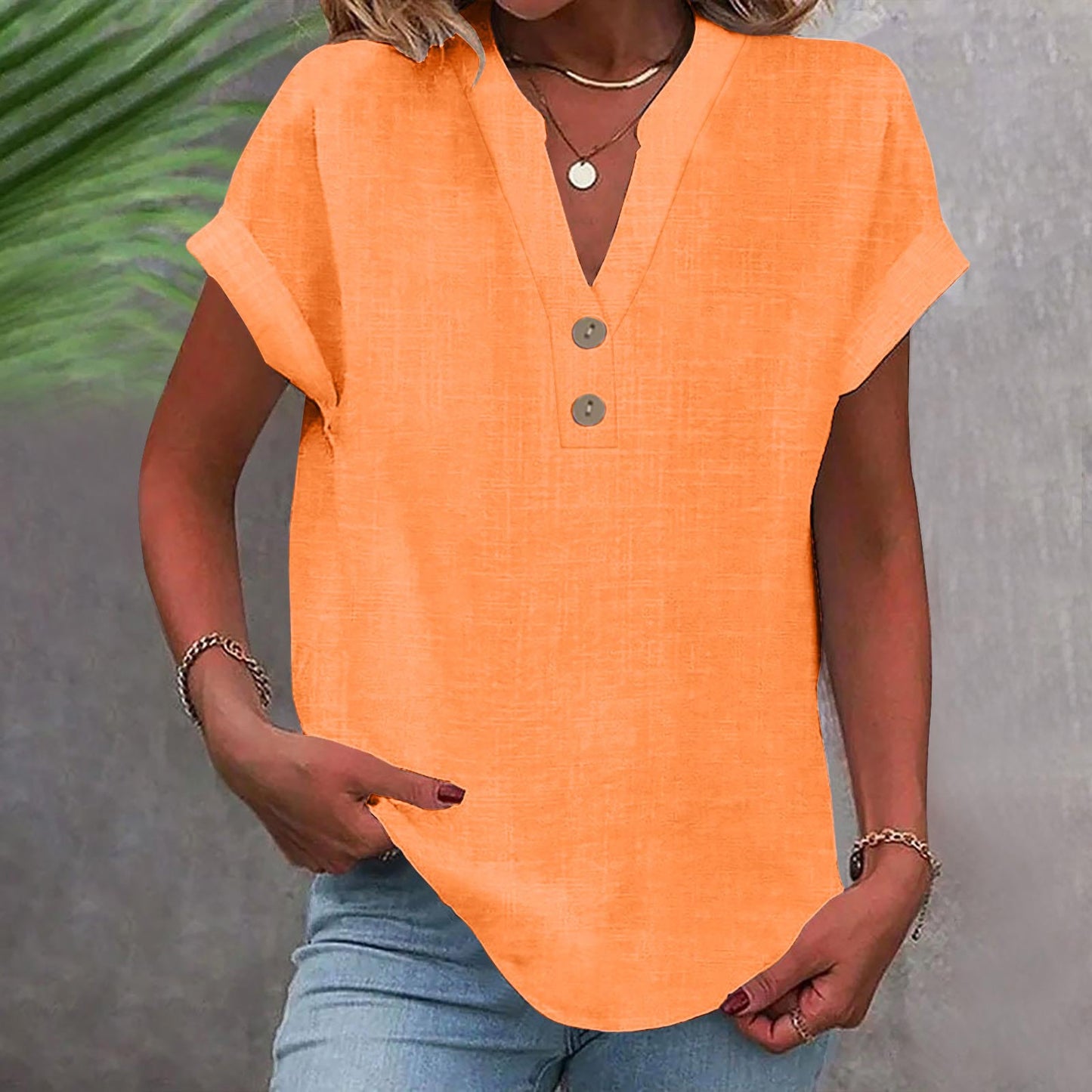 Casual V-Neck Short Sleeve Top