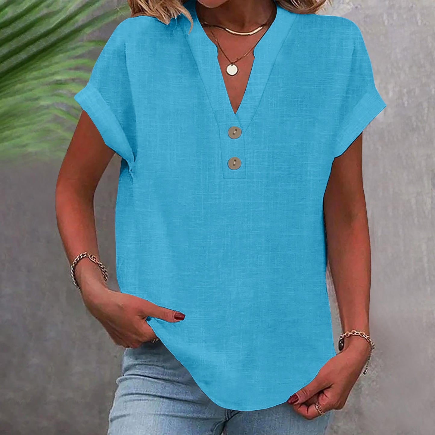 Casual V-Neck Short Sleeve Top