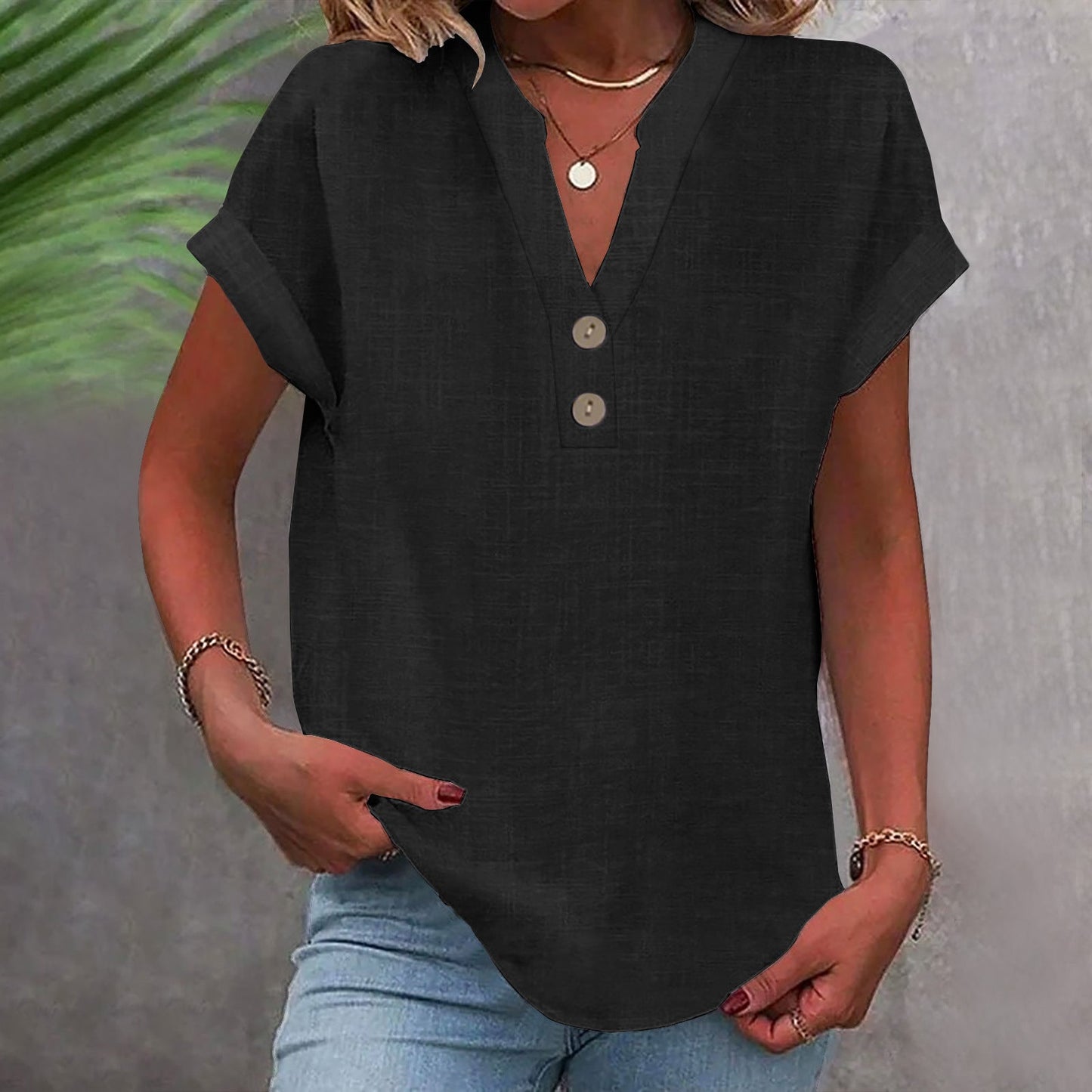Casual V-Neck Short Sleeve Top