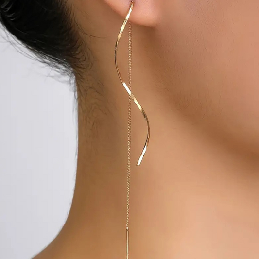 Korean Tassel Threader Earrings – Elegant Long Chain Jewelry for Women