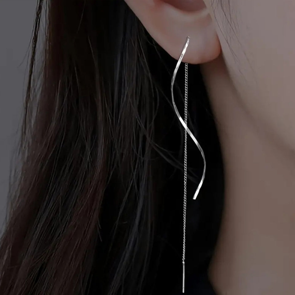 Korean Tassel Threader Earrings – Elegant Long Chain Jewelry for Women