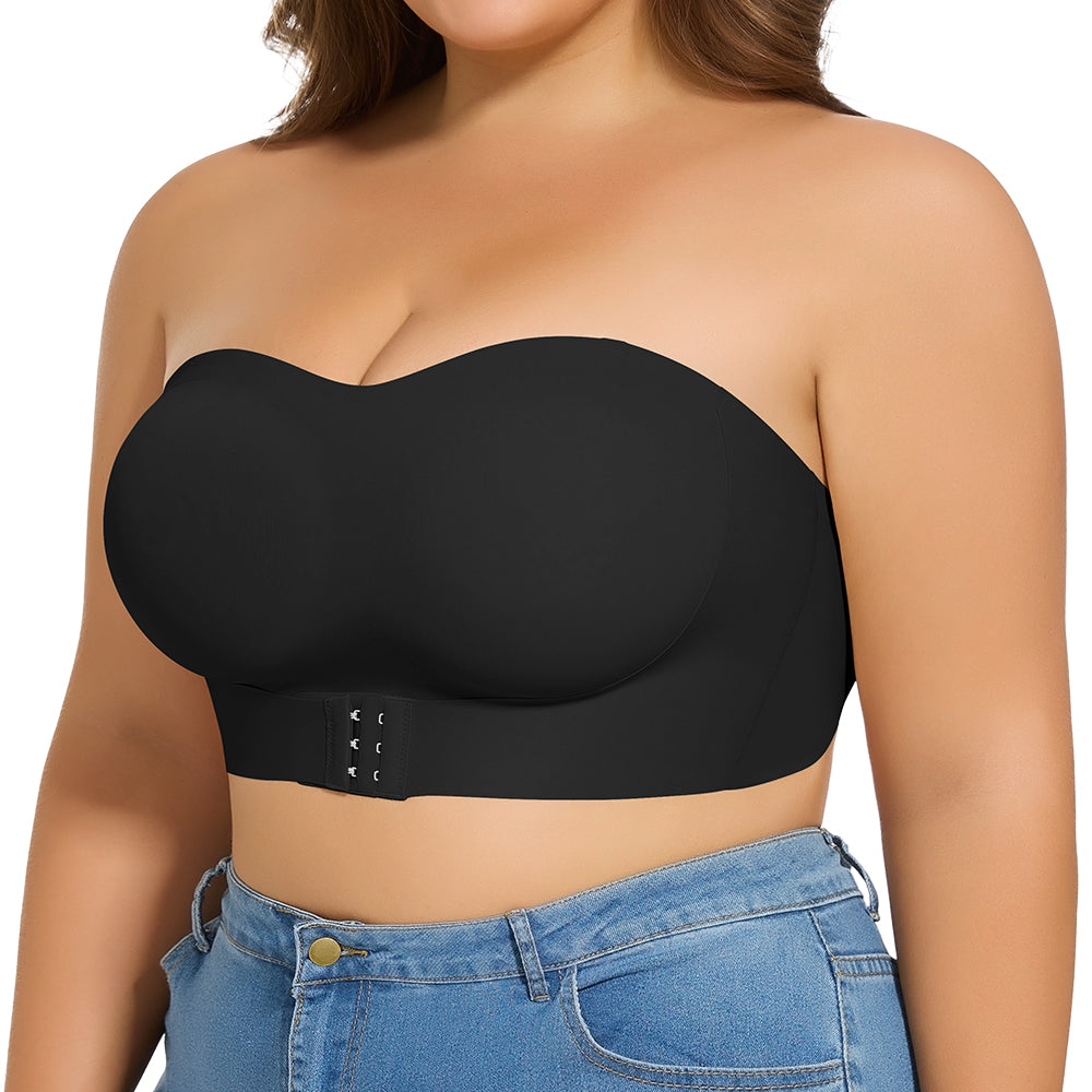 Seamless Strapless Front-Closure Bra – Padded, Cross-Band Support for All-Day Comfort