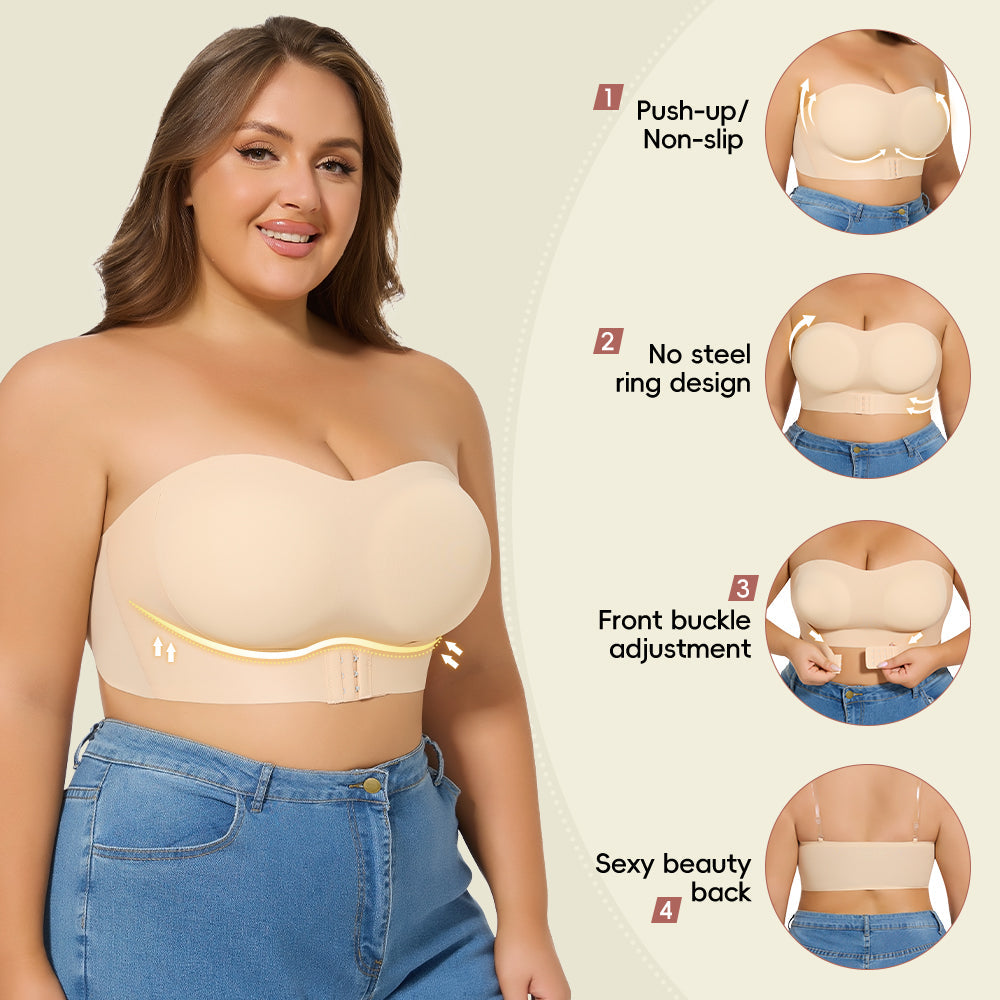 Seamless Strapless Front-Closure Bra – Padded, Cross-Band Support for All-Day Comfort