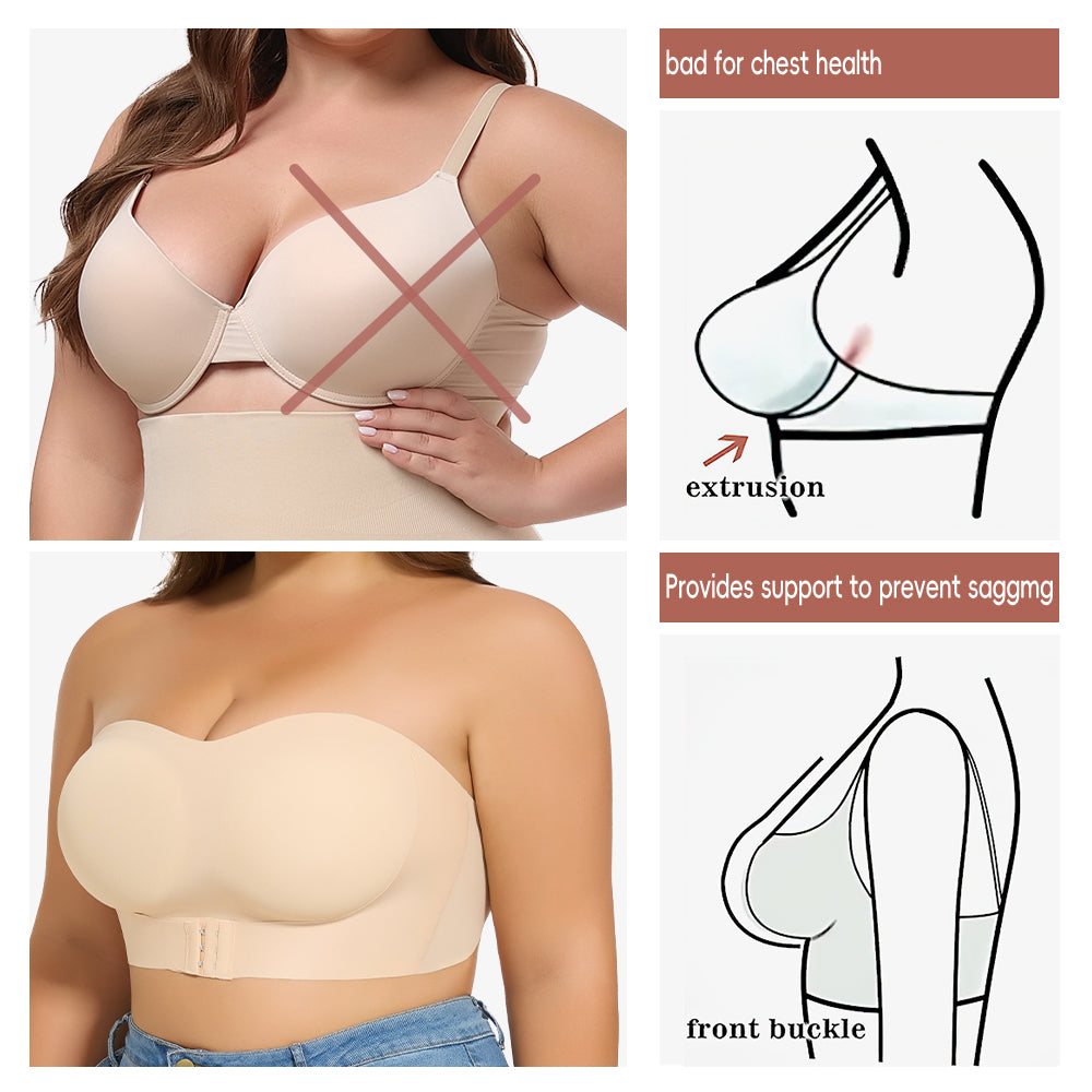 Seamless Strapless Front-Closure Bra – Padded, Cross-Band Support for All-Day Comfort